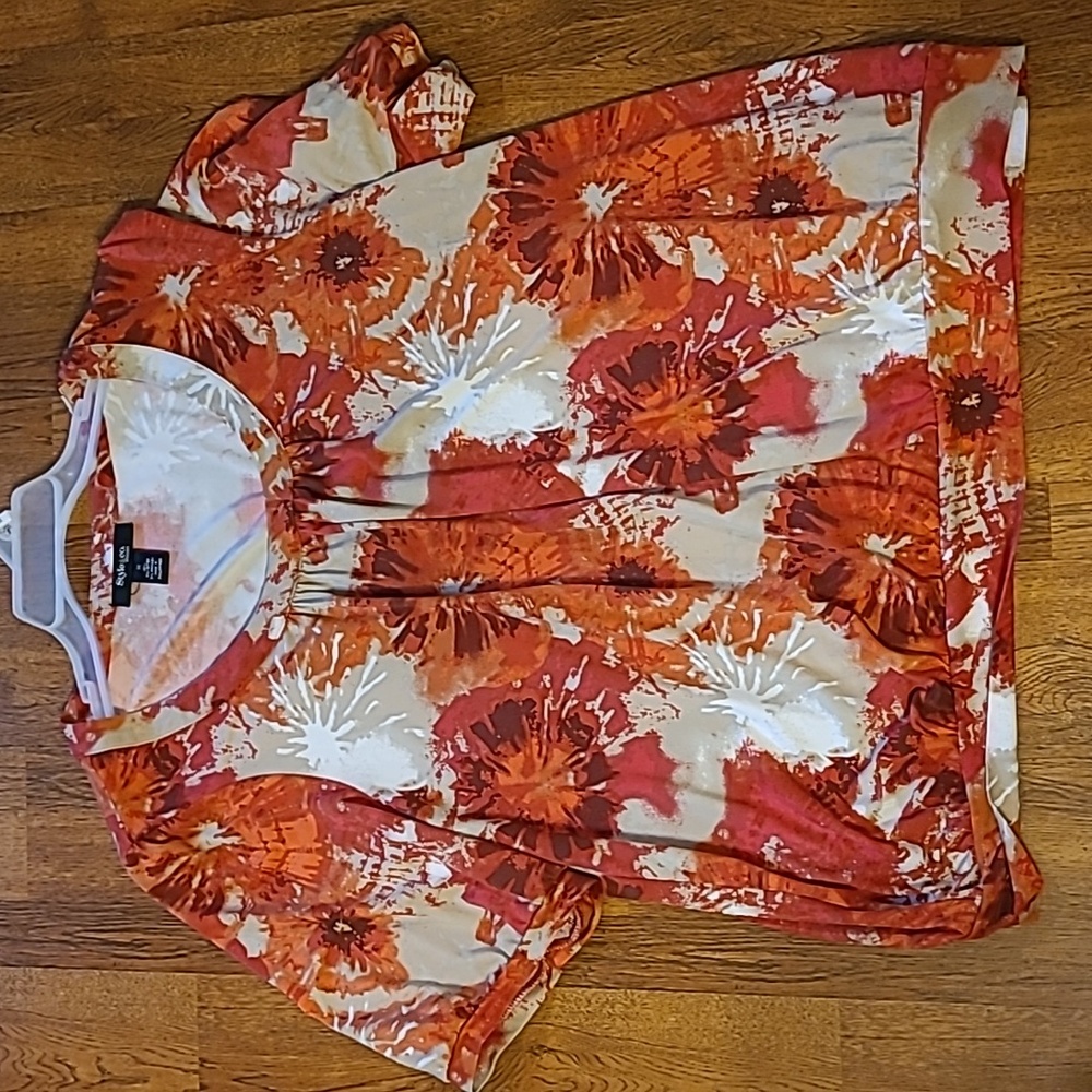 Style&CO.  Red, Tan, and Orange Floral Blouse